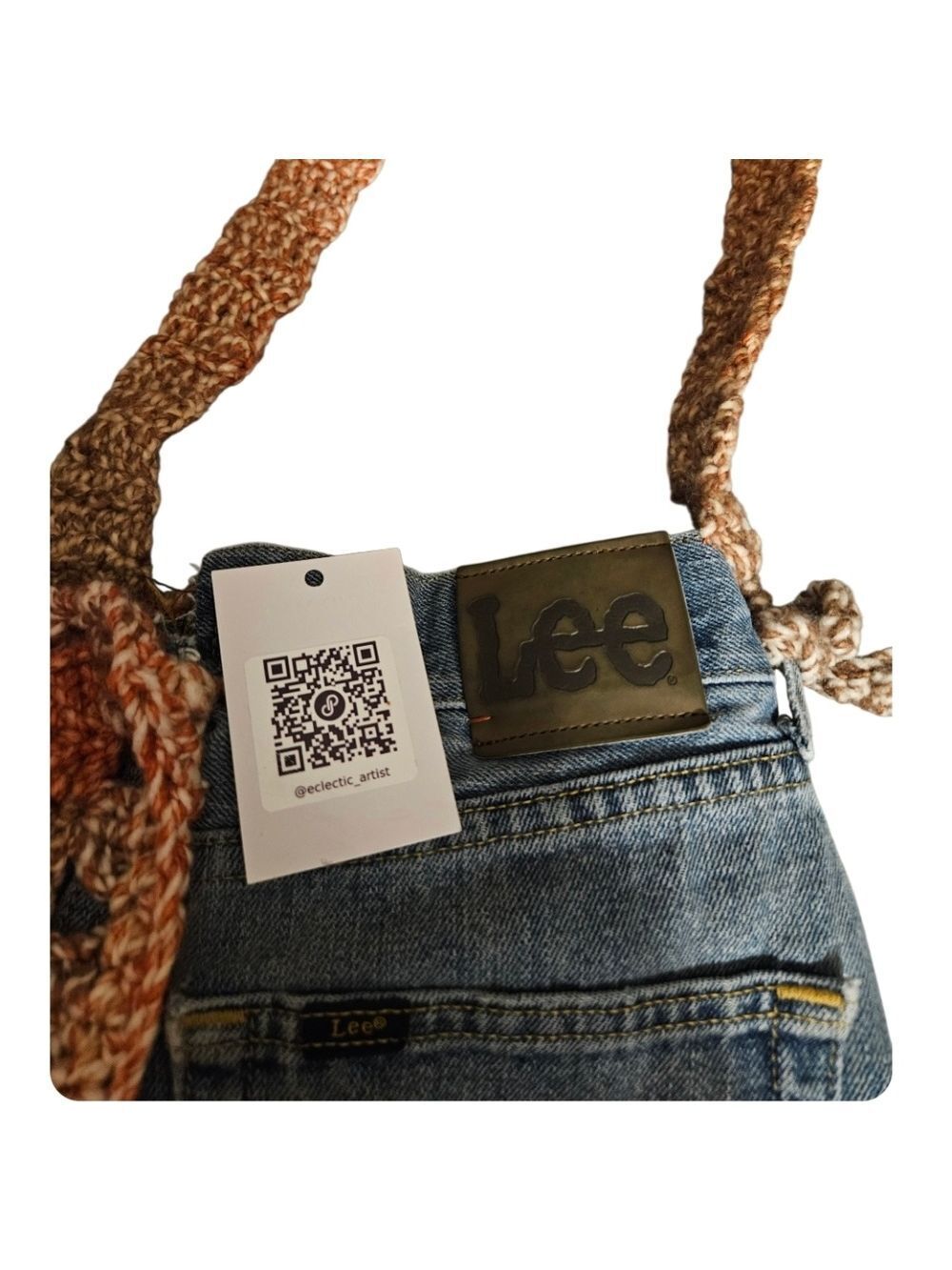 Handmade Upcycled Denim Crochet Crossbody Bag Eco Friendly Fall Purse - Picture 3 of 17